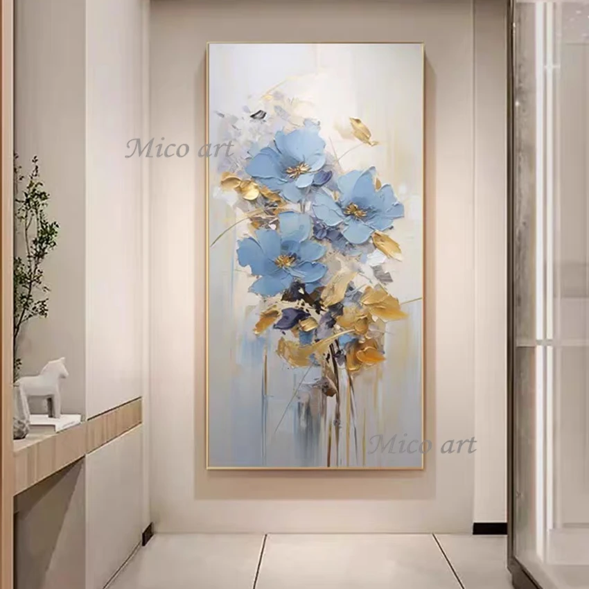 Hand Painted Purple Flower Painting Oil Painting Handmade Knife Flower Canvas Painting Modern Artist Home Decoration Wall Art