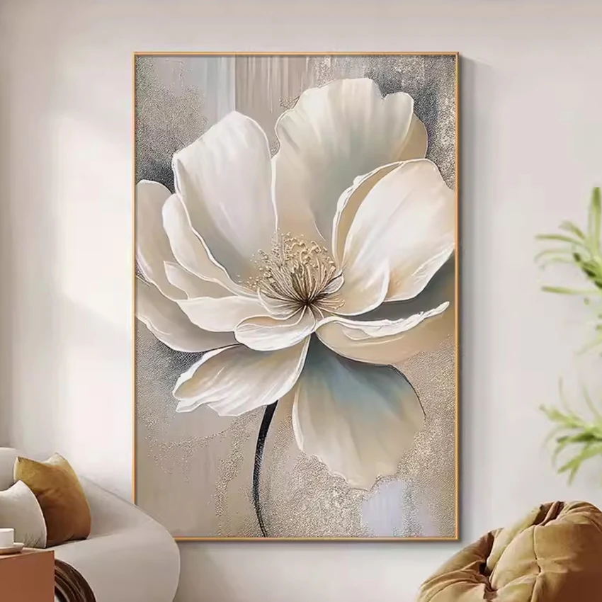 Hand Painted Purple Flower Painting Oil Painting Handmade Knife Flower Canvas Painting Modern Artist Home Decoration Wall Art