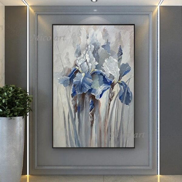 Hand Painted Purple Flower Painting Oil Painting Handmade Knife Flower Canvas Painting Modern Artist Home Decoration Wall Art - Image 4