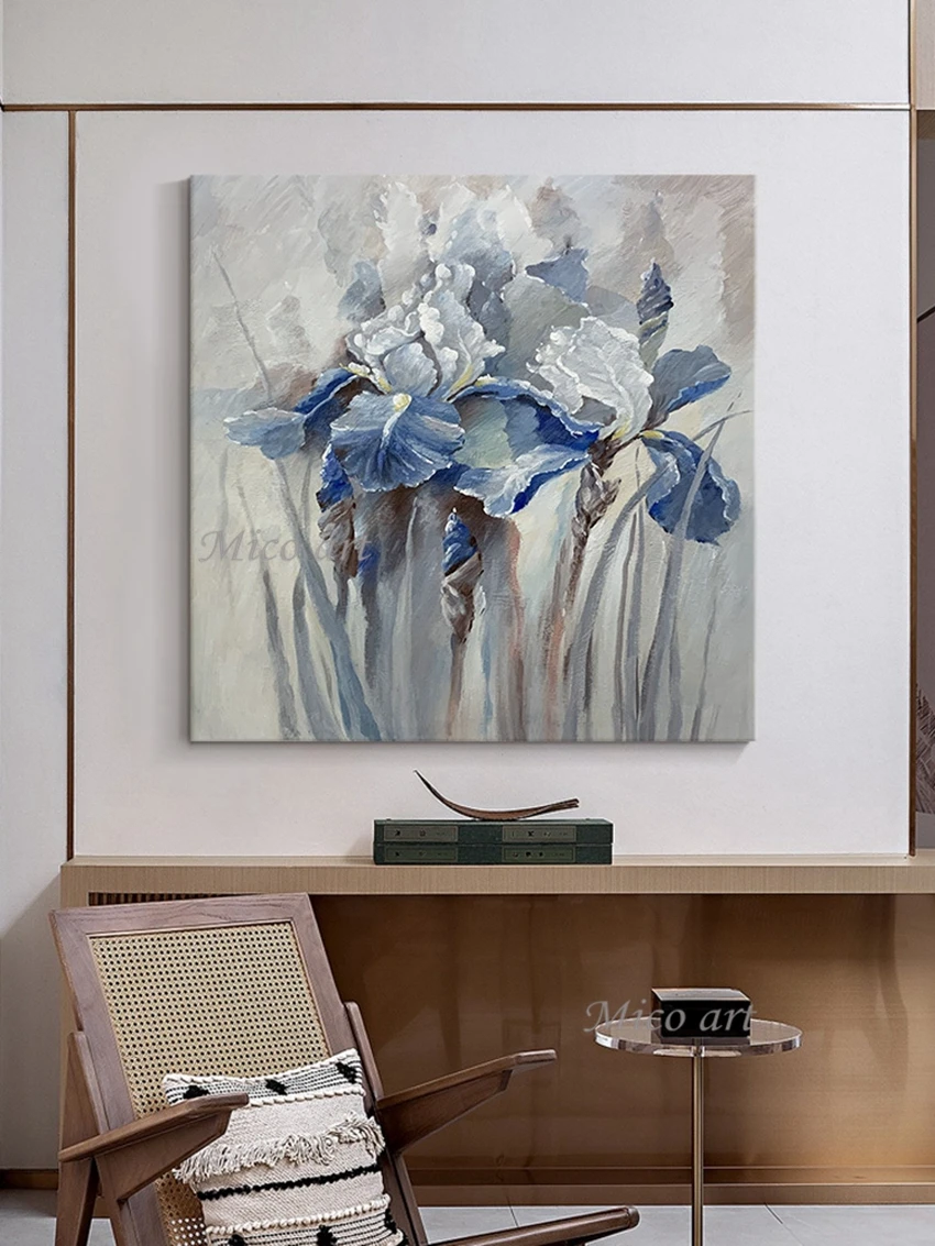 Hand Painted Purple Flower Painting Oil Painting Handmade Knife Flower Canvas Painting Modern Artist Home Decoration Wall Art