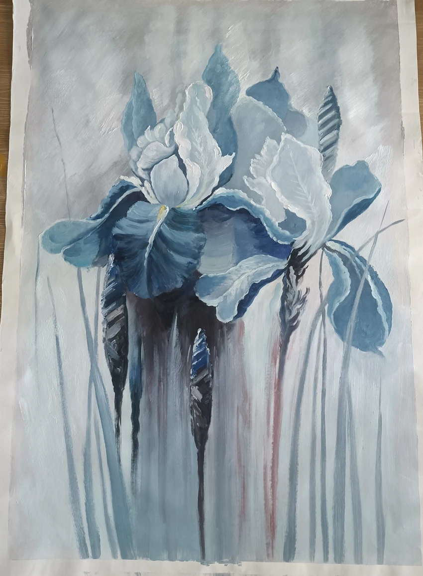 Hand Painted Purple Flower Painting Oil Painting Handmade Knife Flower Canvas Painting Modern Artist Home Decoration Wall Art