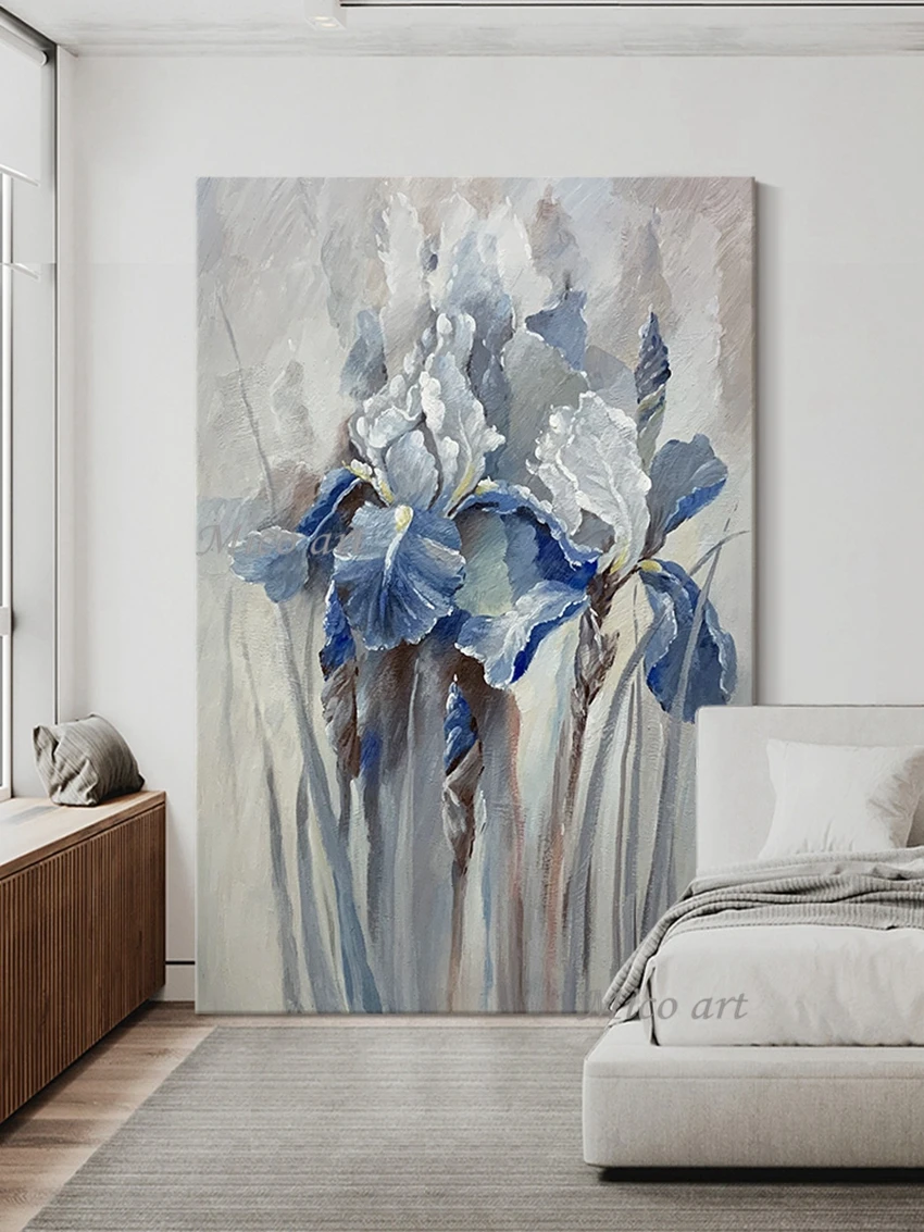 Hand Painted Purple Flower Painting Oil Painting Handmade Knife Flower Canvas Painting Modern Artist Home Decoration Wall Art
