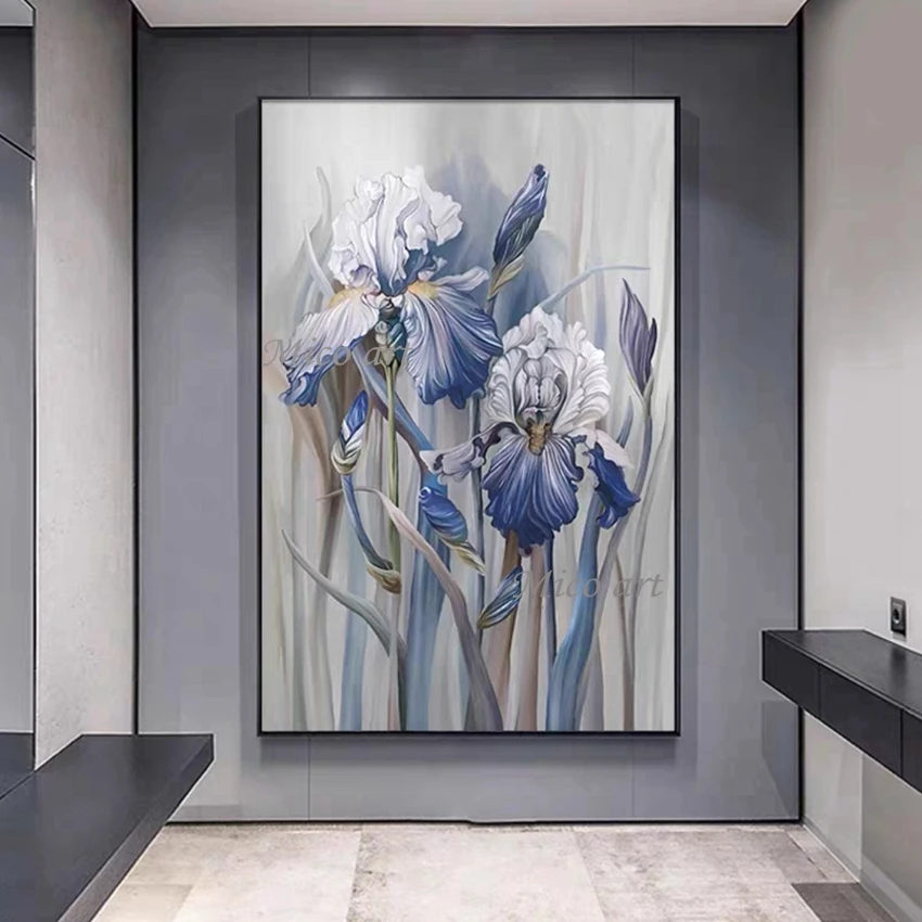 Hand Painted Purple Flower Painting Oil Painting Handmade Knife Flower Canvas Painting Modern Artist Home Decoration Wall Art