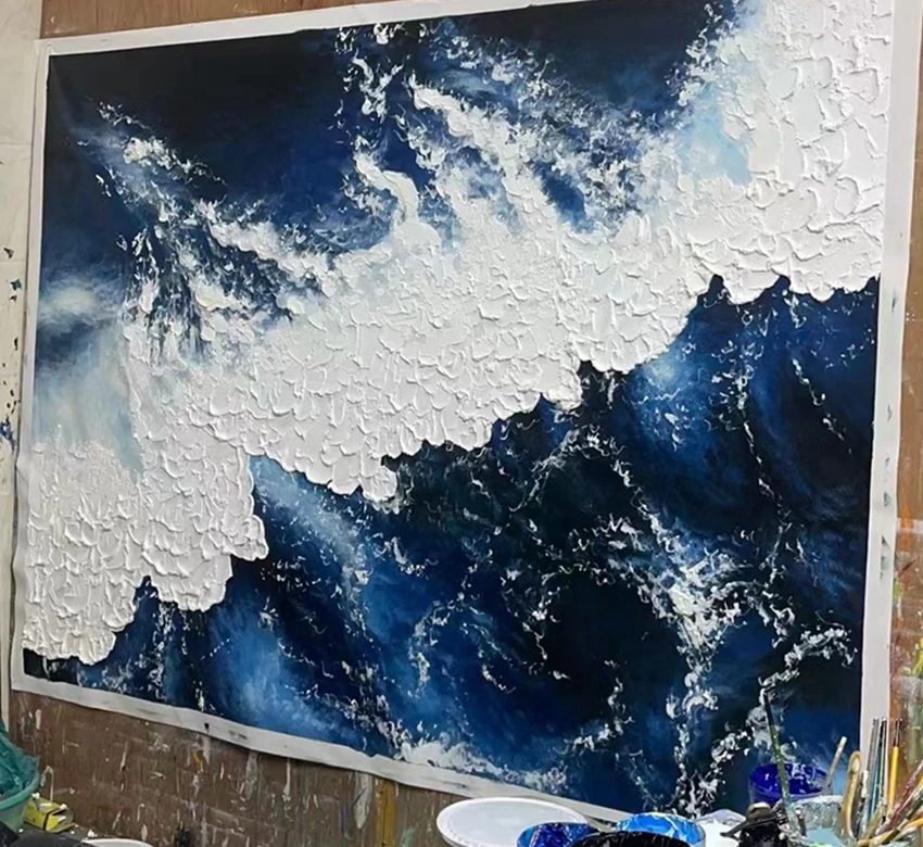 Abstract Knife 3D Wave Pictures Home Decor Wall Art Hand Painted Flowers Oil Painting on Canvas Handmade Floral Paintings