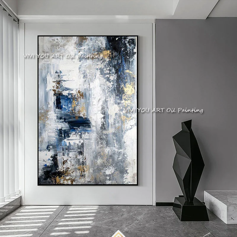 100% Handmade Modern Abstract New Large Original Black And White Thick Oil Painting On Canvas Handpainted Textured Wall Art