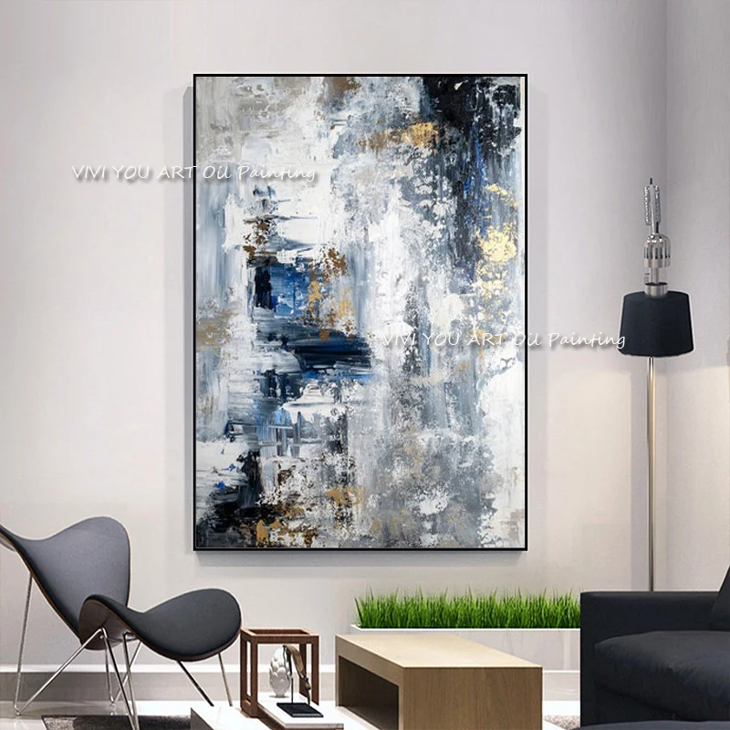 100% Handmade Modern Abstract New Large Original Black And White Thick Oil Painting On Canvas Handpainted Textured Wall Art