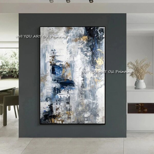 100% Handmade Modern Abstract New Large Original Black And White Thick Oil Painting On Canvas Handpainted Textured Wall Art - Image 5