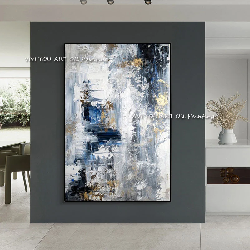 100% Handmade Modern Abstract New Large Original Black And White Thick Oil Painting On Canvas Handpainted Textured Wall Art