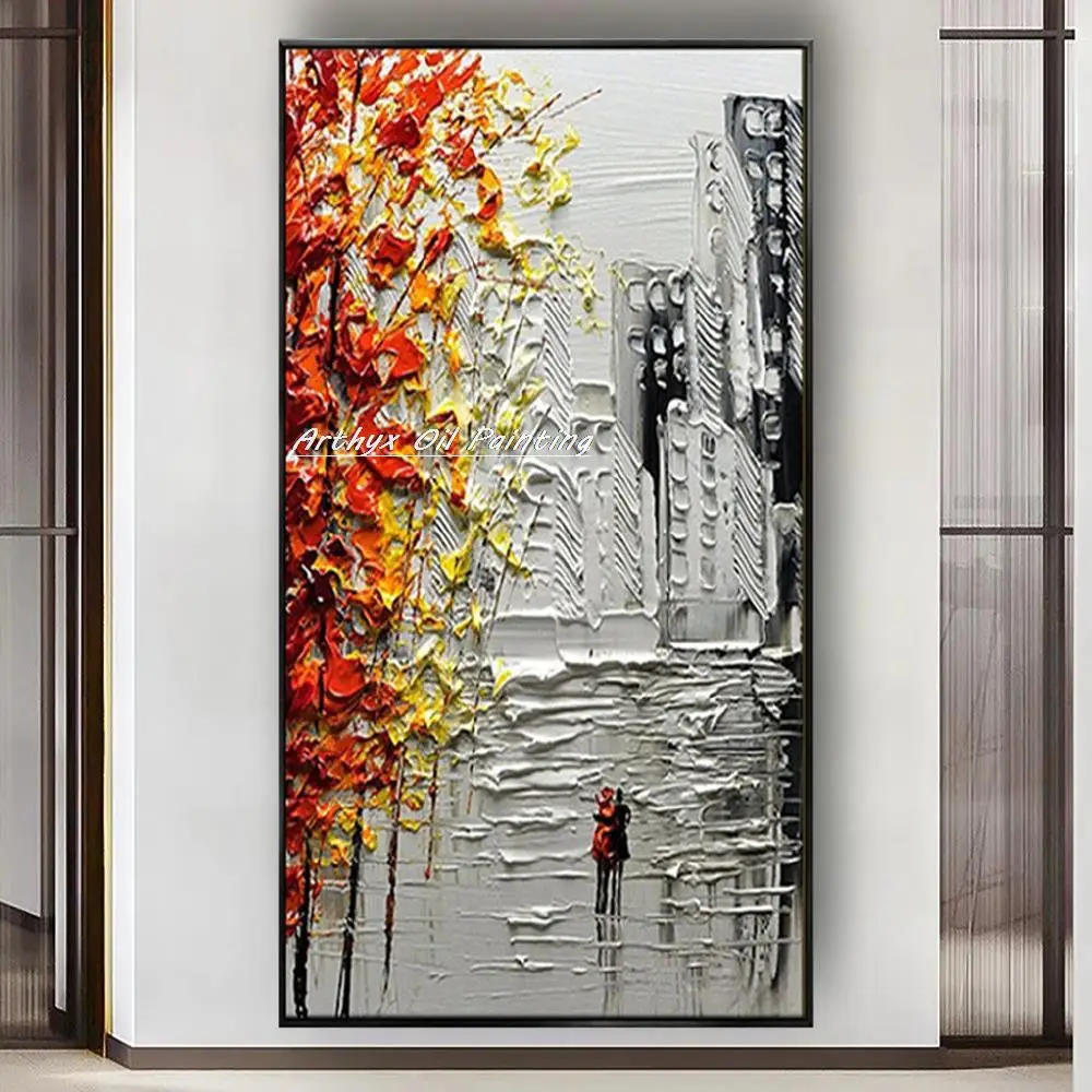 Arthyx Handmade Thick Texture Abstract City Landscape Oil Paintings On Canvas,Modern Wall Art,Picture For Living Room,Home Decor - Image 5
