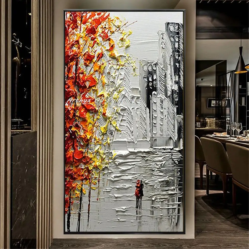 Arthyx Handmade Thick Texture Abstract City Landscape Oil Paintings On Canvas,Modern Wall Art,Picture For Living Room,Home Decor - Image 3