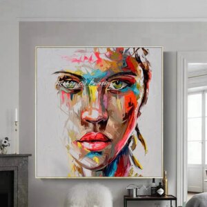 Arthyx,Handpainted Palette Knife Face Figure Oil Paintings On Canvas,Modern Abstract Wall Art Picture For Living Room Home Decor