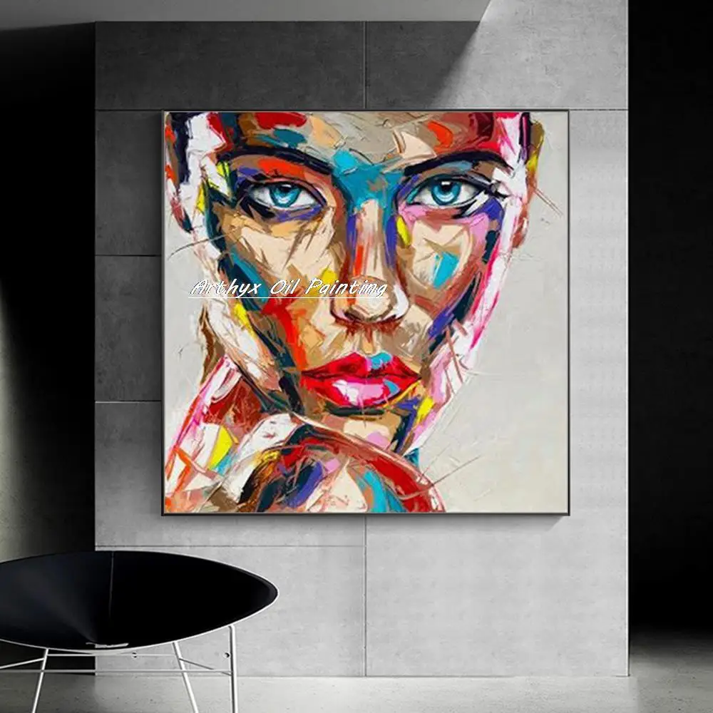 Arthyx,Handpainted Palette Knife Face Figure Oil Paintings On Canvas,Modern Abstract Wall Art Picture For Living Room Home Decor