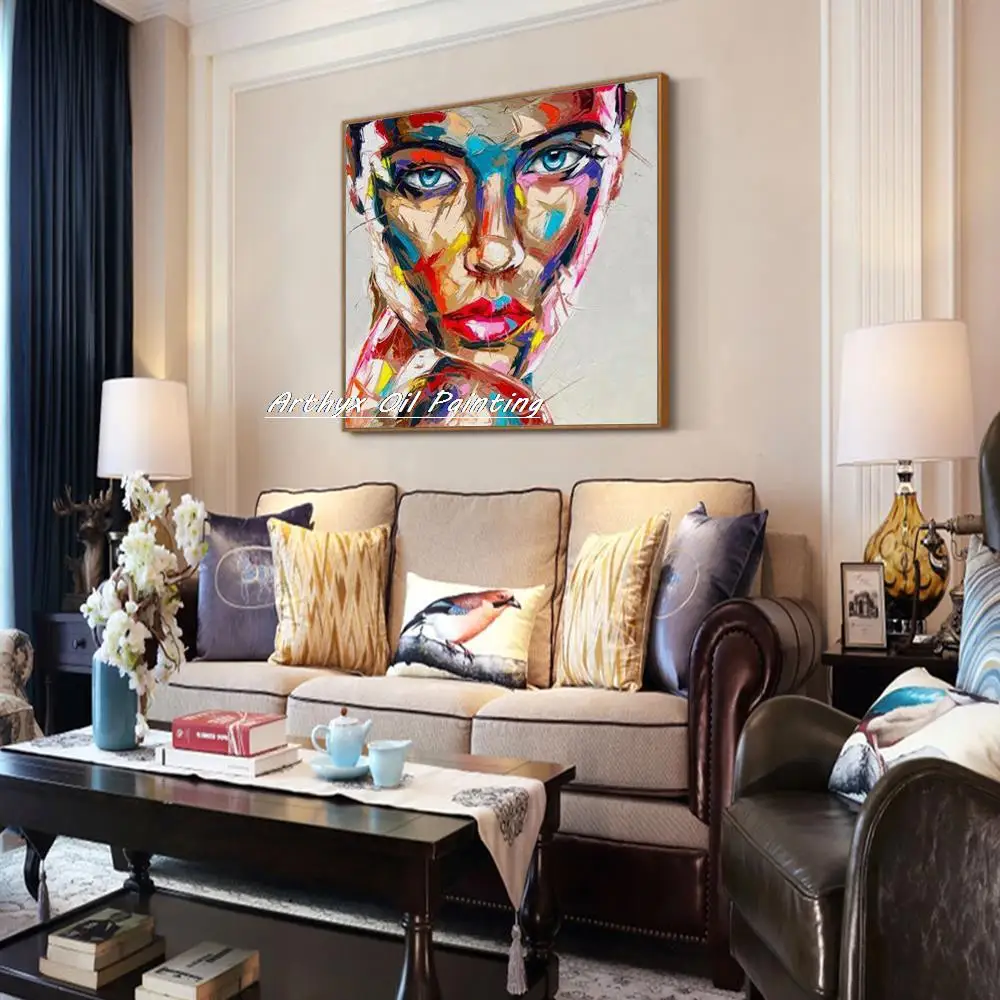 Arthyx,Handpainted Palette Knife Face Figure Oil Paintings On Canvas,Modern Abstract Wall Art Picture For Living Room Home Decor
