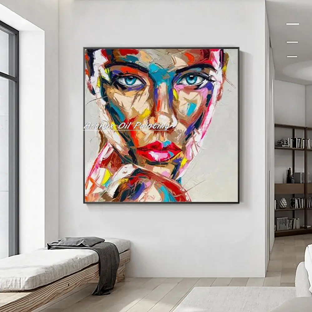 Arthyx,Handpainted Palette Knife Face Figure Oil Paintings On Canvas,Modern Abstract Wall Art Picture For Living Room Home Decor