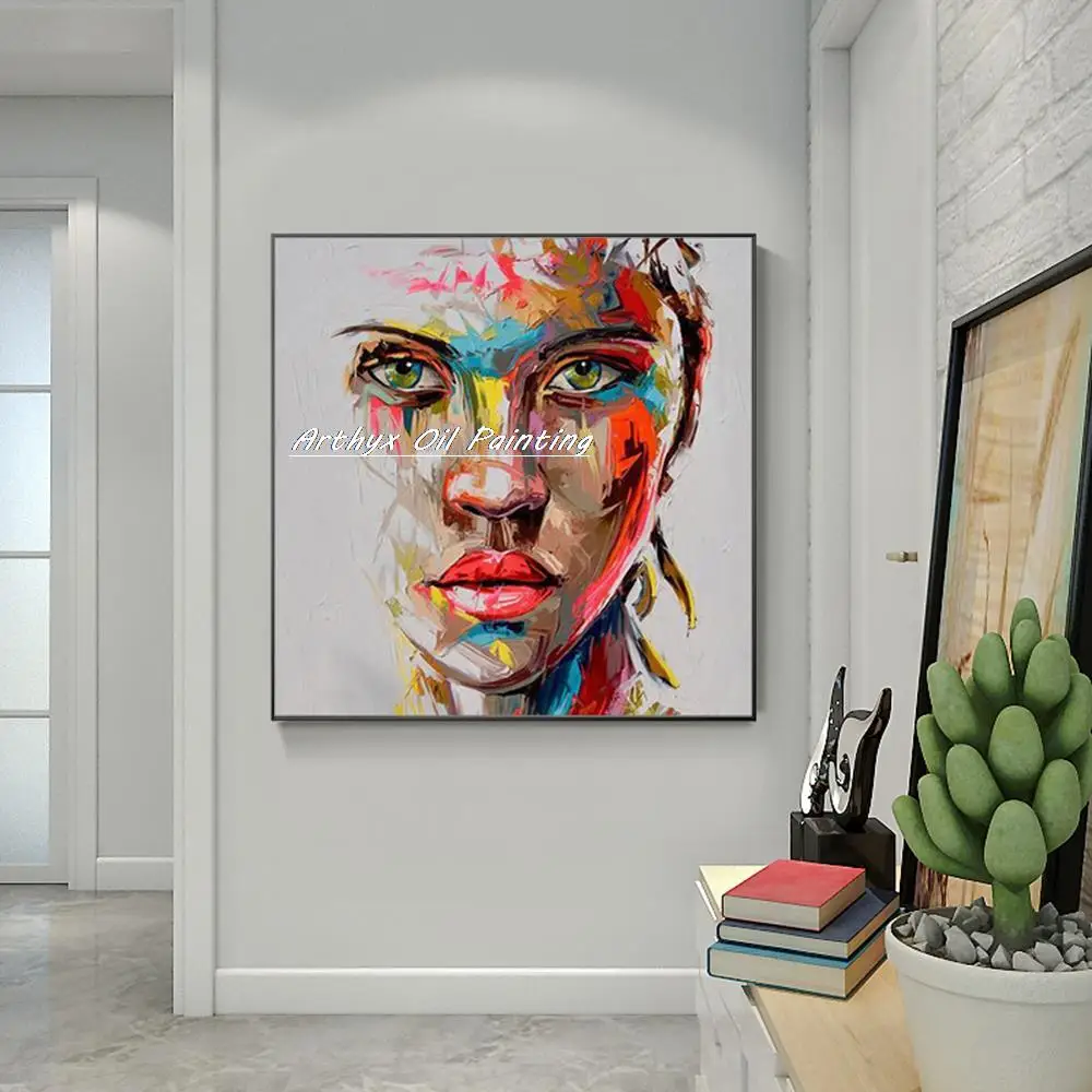 Arthyx,Handpainted Palette Knife Face Figure Oil Paintings On Canvas,Modern Abstract Wall Art Picture For Living Room Home Decor