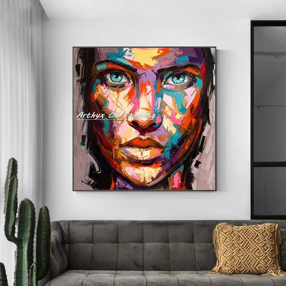 Arthyx,Handpainted Palette Knife Face Figure Oil Paintings On Canvas,Modern Abstract Wall Art Picture For Living Room Home Decor