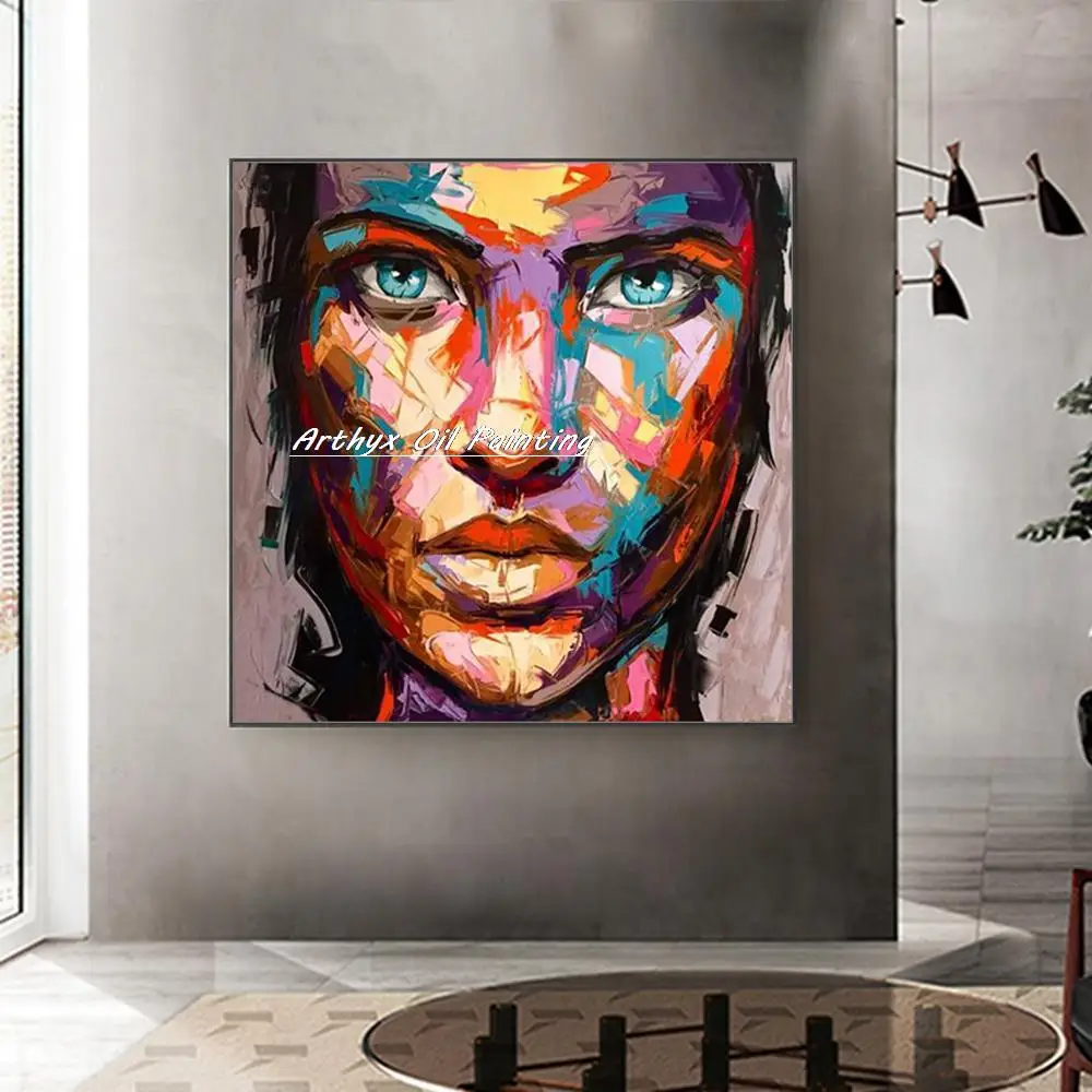 Arthyx,Handpainted Palette Knife Face Figure Oil Paintings On Canvas,Modern Abstract Wall Art Picture For Living Room Home Decor