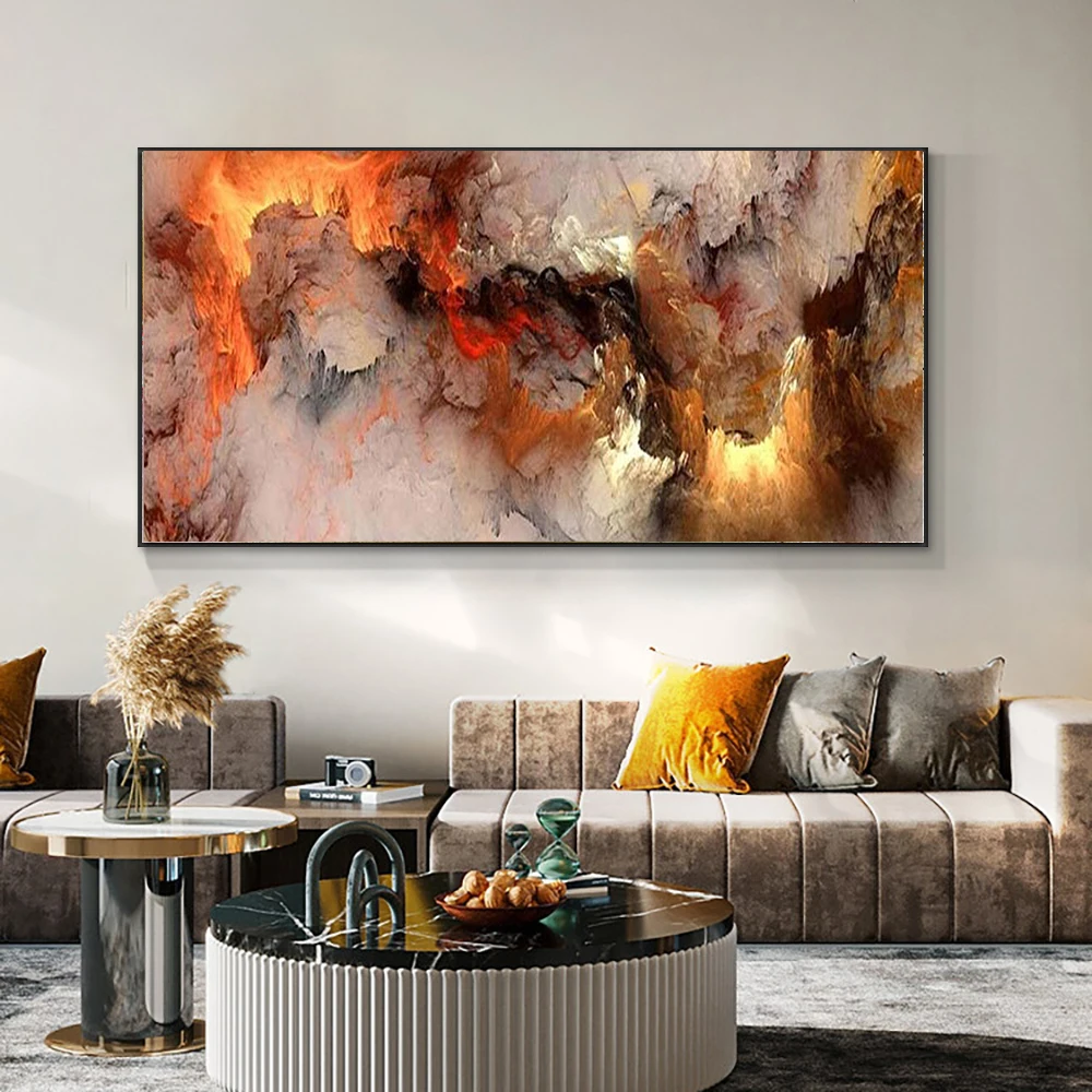 Grey Yellow Cloud Abstract Art Oil Painting Posters And Prints on Canvas Modern Art Independe Wall Picture For Living Room Decor